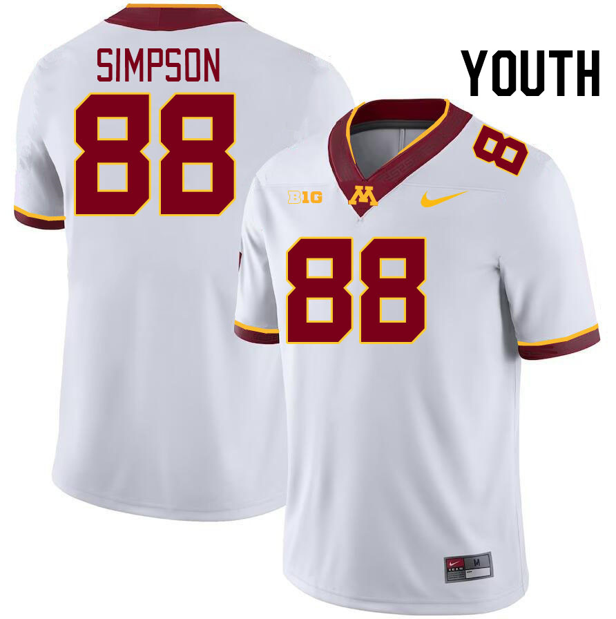 Youth #88 Jacob Simpson Minnesota Golden Gophers College Football Jerseys Stitched-White